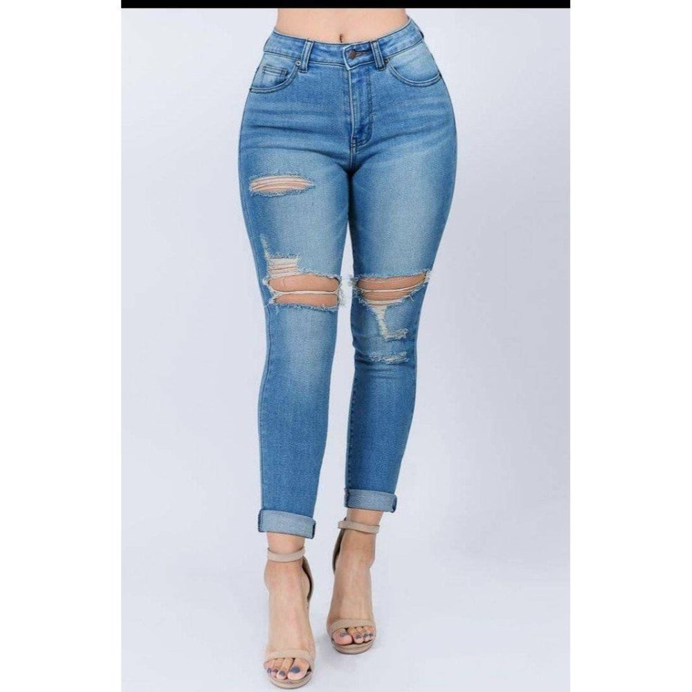 Becca High Waist Roll Up Skinny Jeans (Sizes up to